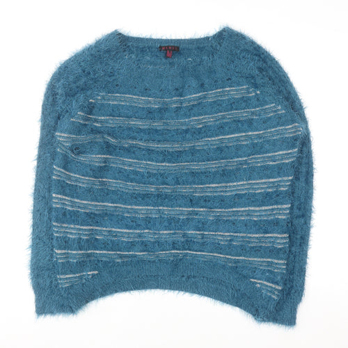 Mandi Women’s Blue Fuzzy Striped Pullover Jumper Size 14