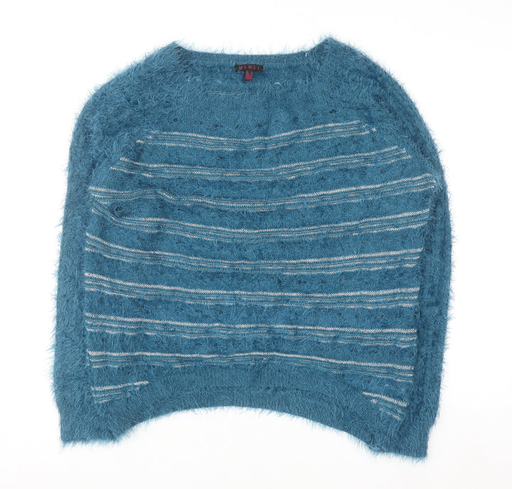 Mandi Women’s Blue Fuzzy Striped Pullover Jumper Size 14