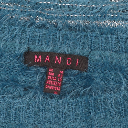 Mandi Women’s Blue Fuzzy Striped Pullover Jumper Size 14