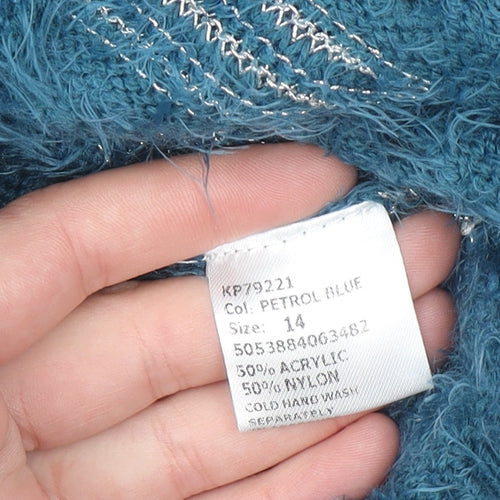 Mandi Women’s Blue Fuzzy Striped Pullover Jumper Size 14