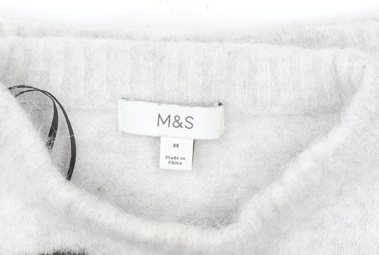 Marks and Spencer Women Cream Mix Striped Wool Alpaca Pullover M