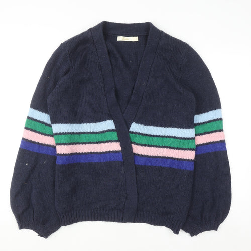 Sarte Women Blue Striped Knit Cardigan L V-Neck Mohair Blend