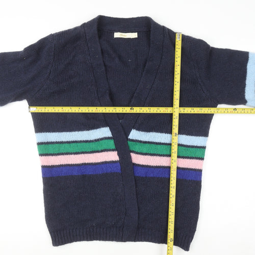 Sarte Women Blue Striped Knit Cardigan L V-Neck Mohair Blend