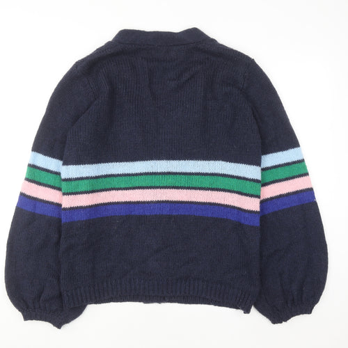 Sarte Women Blue Striped Knit Cardigan L V-Neck Mohair Blend