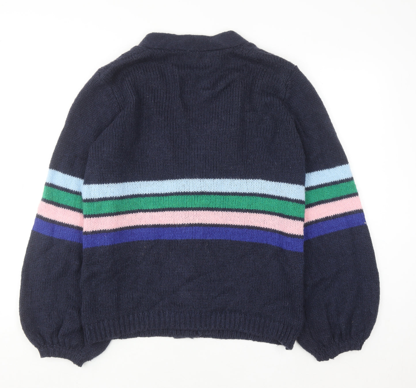 Sarte Women Blue Striped Knit Cardigan L V-Neck Mohair Blend