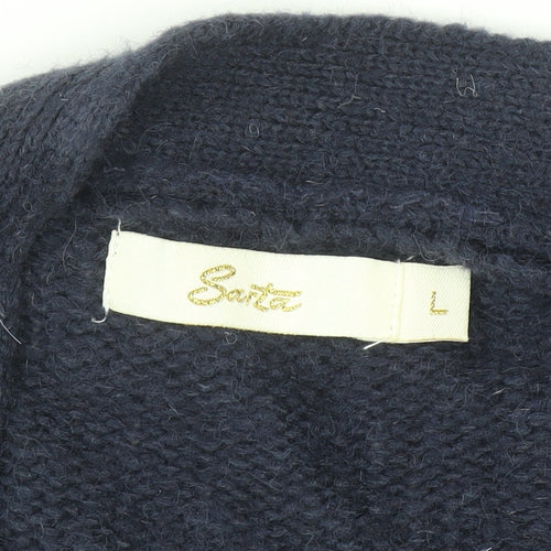 Sarte Women Blue Striped Knit Cardigan L V-Neck Mohair Blend