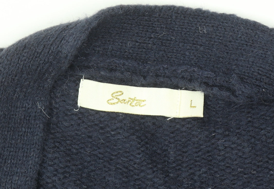 Sarte Women Blue Striped Knit Cardigan L V-Neck Mohair Blend