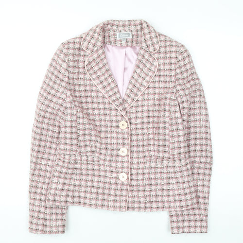 Etam Women Pink Checked Bouclé Blazer UK 10 Classic Lined Jacket
