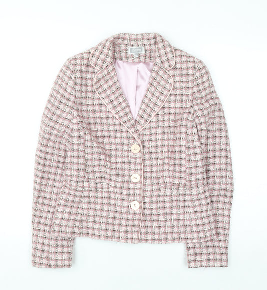 Etam Women Pink Checked Bouclé Blazer UK 10 Classic Lined Jacket