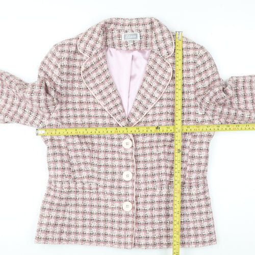 Etam Women Pink Checked Bouclé Blazer UK 10 Classic Lined Jacket
