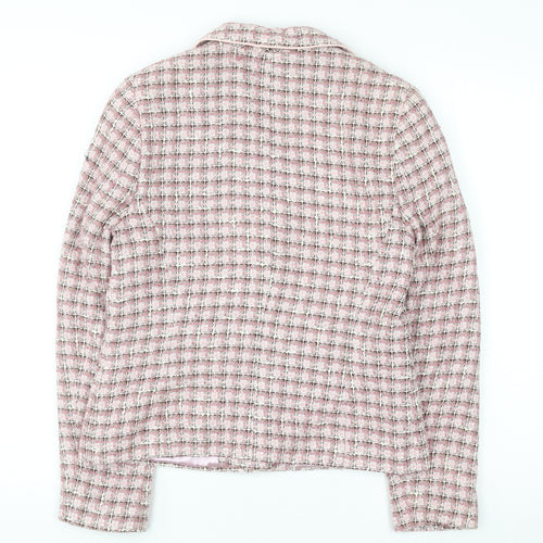 Etam Women Pink Checked Bouclé Blazer UK 10 Classic Lined Jacket