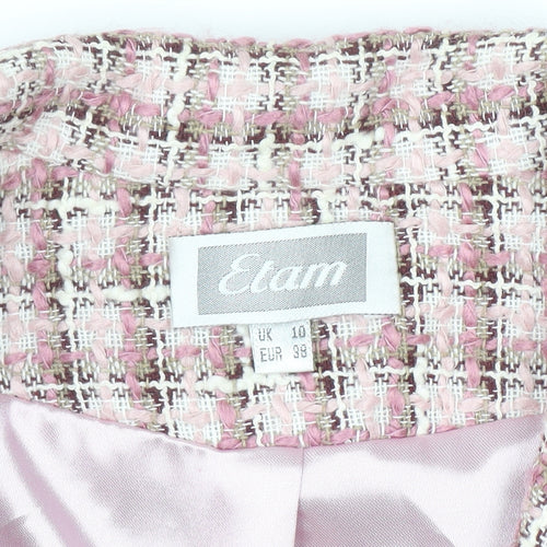 Etam Women Pink Checked Bouclé Blazer UK 10 Classic Lined Jacket