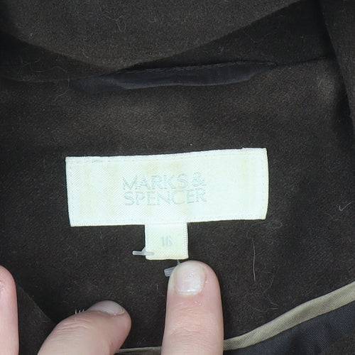 Marks and Spencer Women Brown Cotton Single-Breasted Suit Jacket Size 16