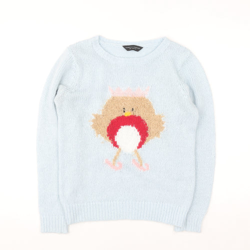 Dorothy Perkins Women’s Blue Christmas Robin Jumper Size 10