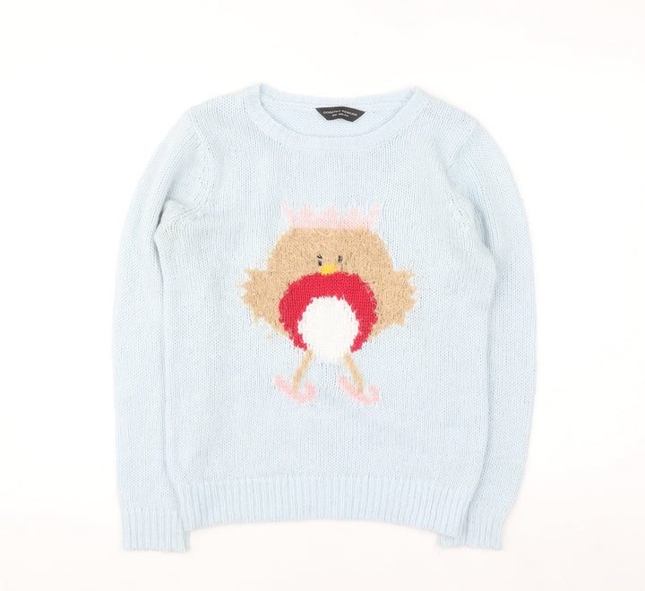 Dorothy Perkins Women’s Blue Christmas Robin Jumper Size 10