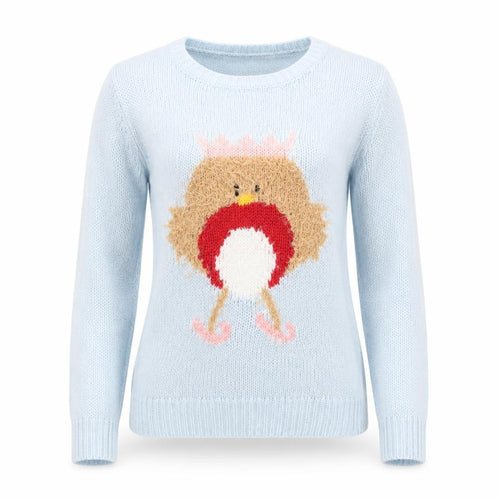 Dorothy Perkins Women’s Blue Christmas Robin Jumper Size 10