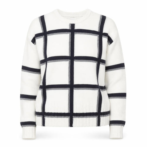 Marks and Spencer Women Ivory Check Merino Wool Crew Neck Jumper M