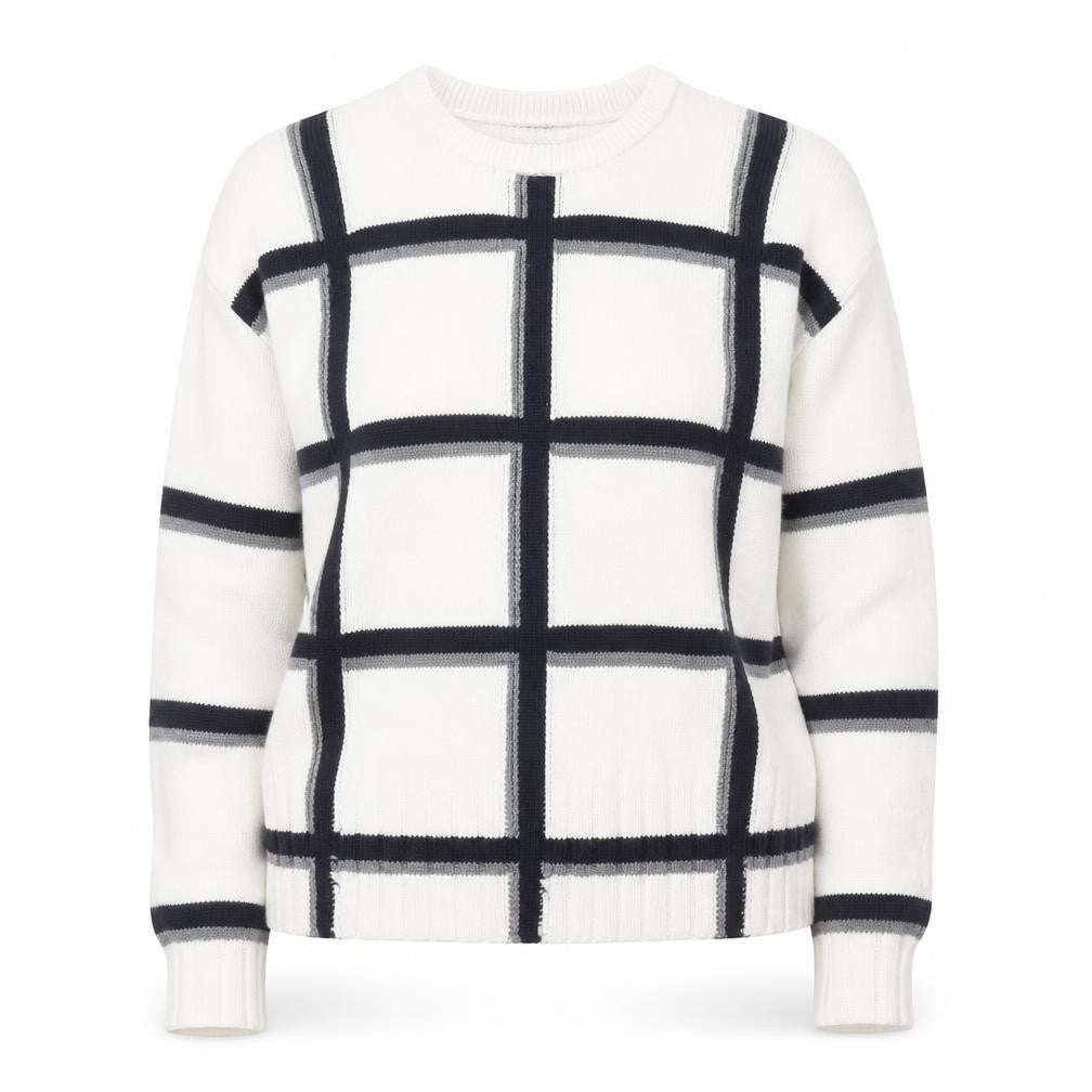 Marks and Spencer Women Ivory Check Merino Wool Crew Neck Jumper M