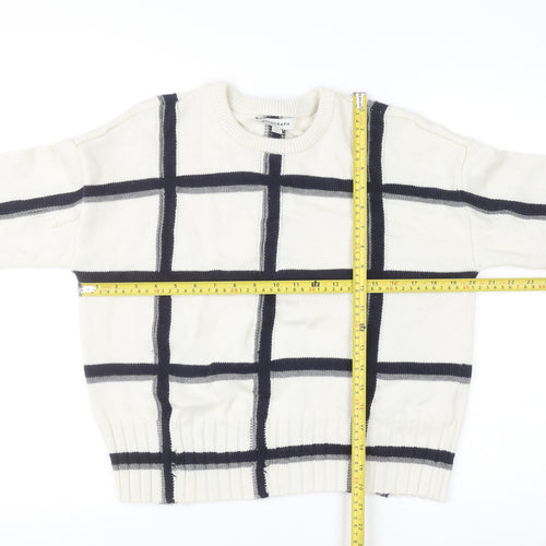 Marks and Spencer Women Ivory Check Merino Wool Crew Neck Jumper M
