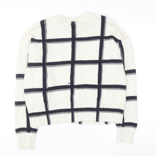 Marks and Spencer Women Ivory Check Merino Wool Crew Neck Jumper M