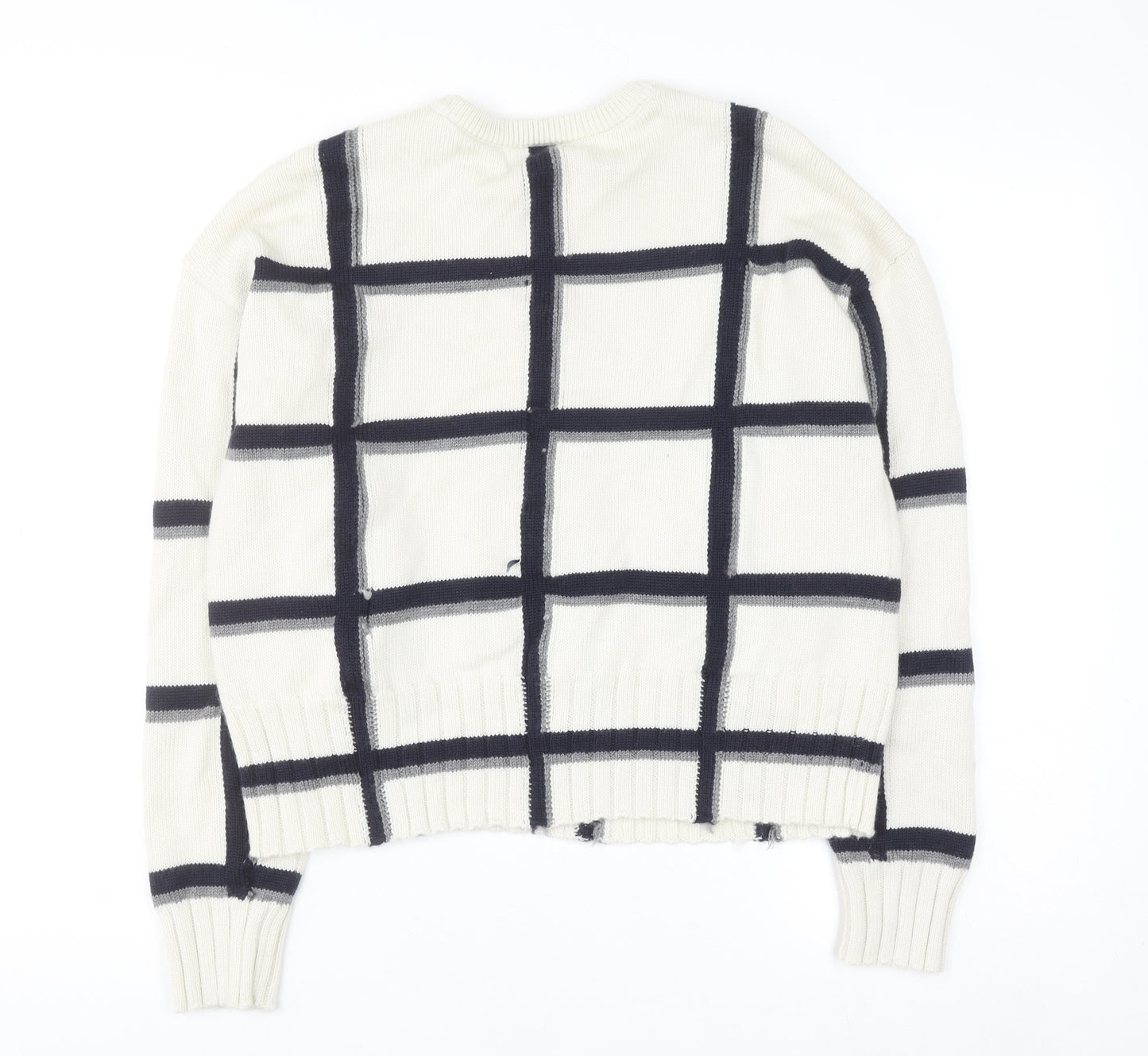 Marks and Spencer Women Ivory Check Merino Wool Crew Neck Jumper M