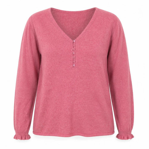 Principles Women Pink V-Neck Henley Jumper Size 16 Cotton Blend