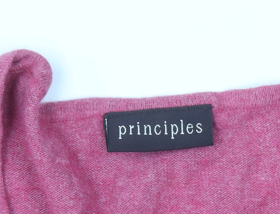 Principles Women Pink V-Neck Henley Jumper Size 16 Cotton Blend