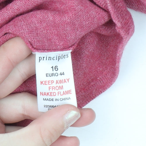 Principles Women Pink V-Neck Henley Jumper Size 16 Cotton Blend