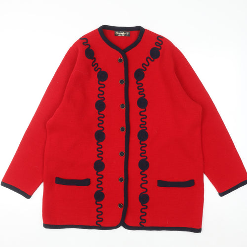 Errebe Womens Red Acrylic Knit Cardigan M Crew Neck Vintage Style