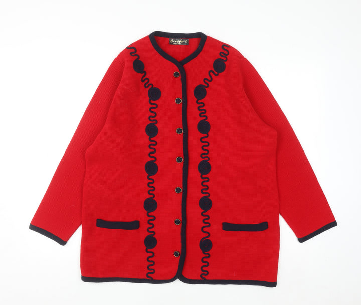 Errebe Womens Red Acrylic Knit Cardigan M Crew Neck Vintage Style