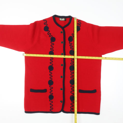 Errebe Womens Red Acrylic Knit Cardigan M Crew Neck Vintage Style