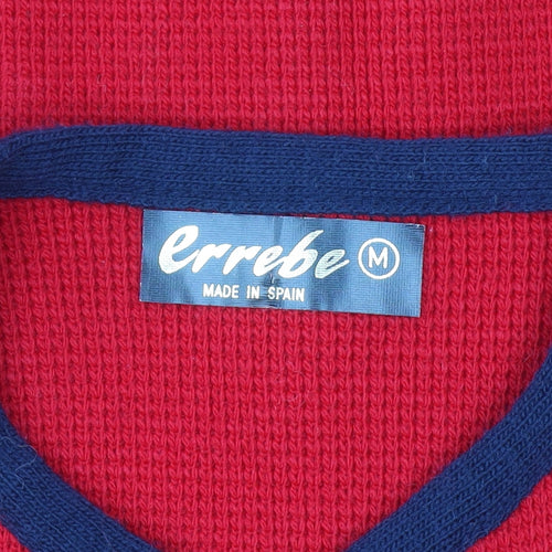 Errebe Womens Red Acrylic Knit Cardigan M Crew Neck Vintage Style