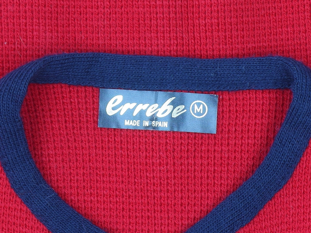 Errebe Womens Red Acrylic Knit Cardigan M Crew Neck Vintage Style