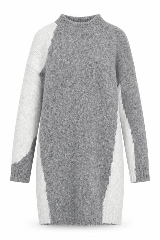 Front view of Topshop Women’s Grey Colourblock Knit Jumper Dress M