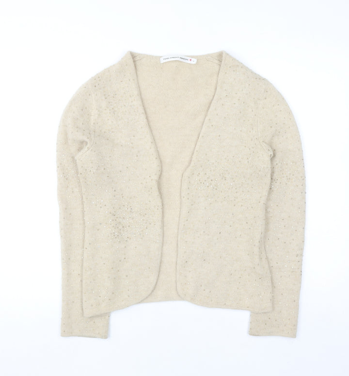 Fenn Wright Manson Women Beige Sequin Angora Wool Cardigan S