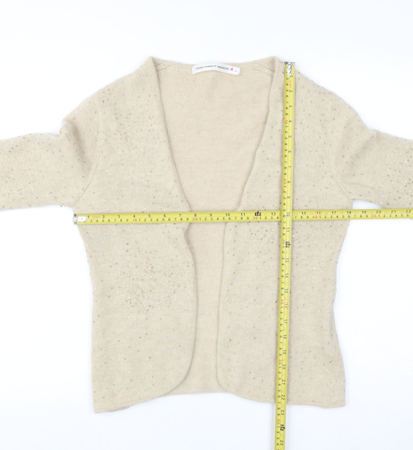 Fenn Wright Manson Women Beige Sequin Angora Wool Cardigan S