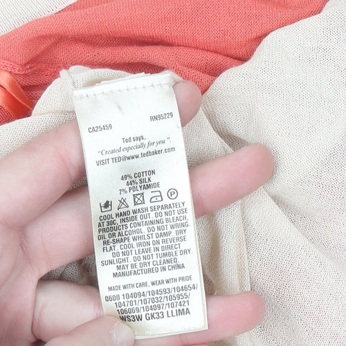 Ted Baker Women's Pink Beige Crew Neck Cardigan Size 10