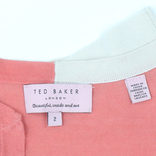 Ted Baker Women's Pink Beige Crew Neck Cardigan Size 10