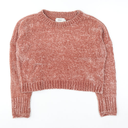 ONLY Womens Rust Chenille Knit Cropped Jumper Size S