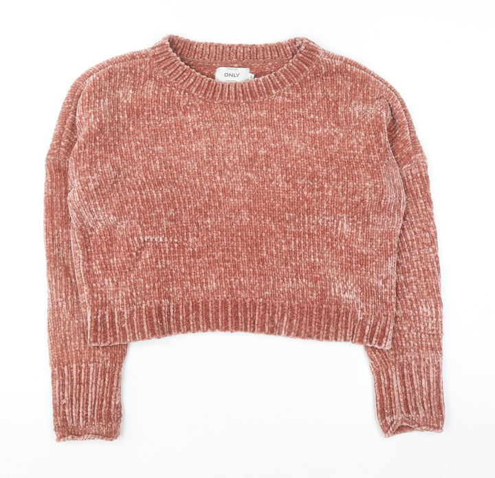 ONLY Womens Rust Chenille Knit Cropped Jumper Size S