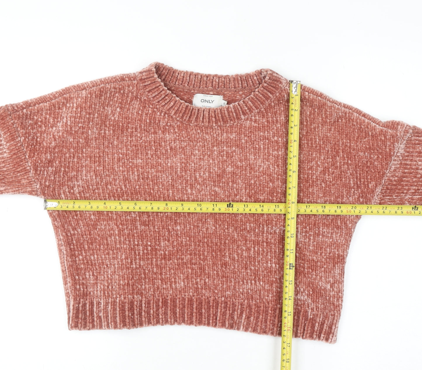 ONLY Womens Rust Chenille Knit Cropped Jumper Size S