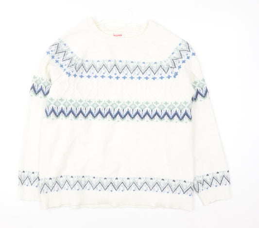 Damart Women Ivory Fair Isle Crew Neck Pullover Jumper L Wool Blend