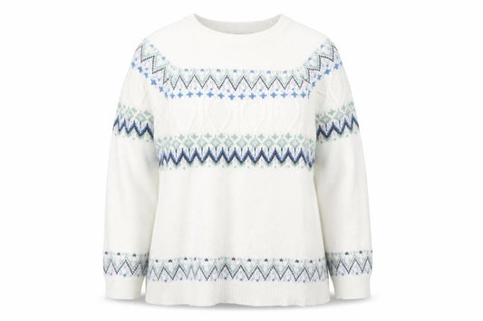 Front view of Damart Women Ivory Fair Isle Crew Neck jumper L Wool Blend