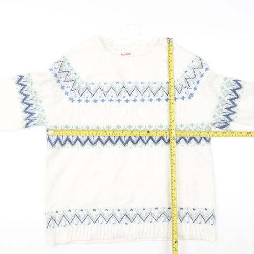 Damart Women Ivory Fair Isle Crew Neck Pullover Jumper L Wool Blend