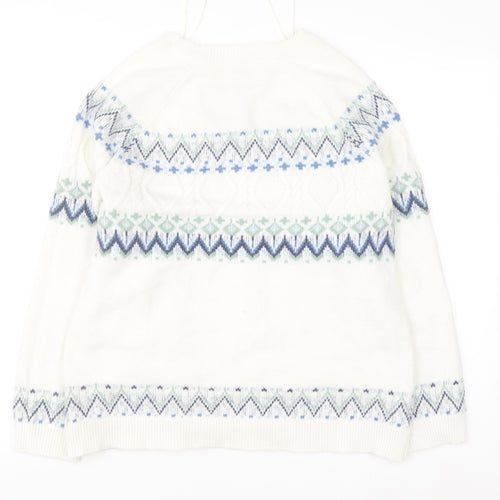 Damart Women Ivory Fair Isle Crew Neck Pullover Jumper L Wool Blend
