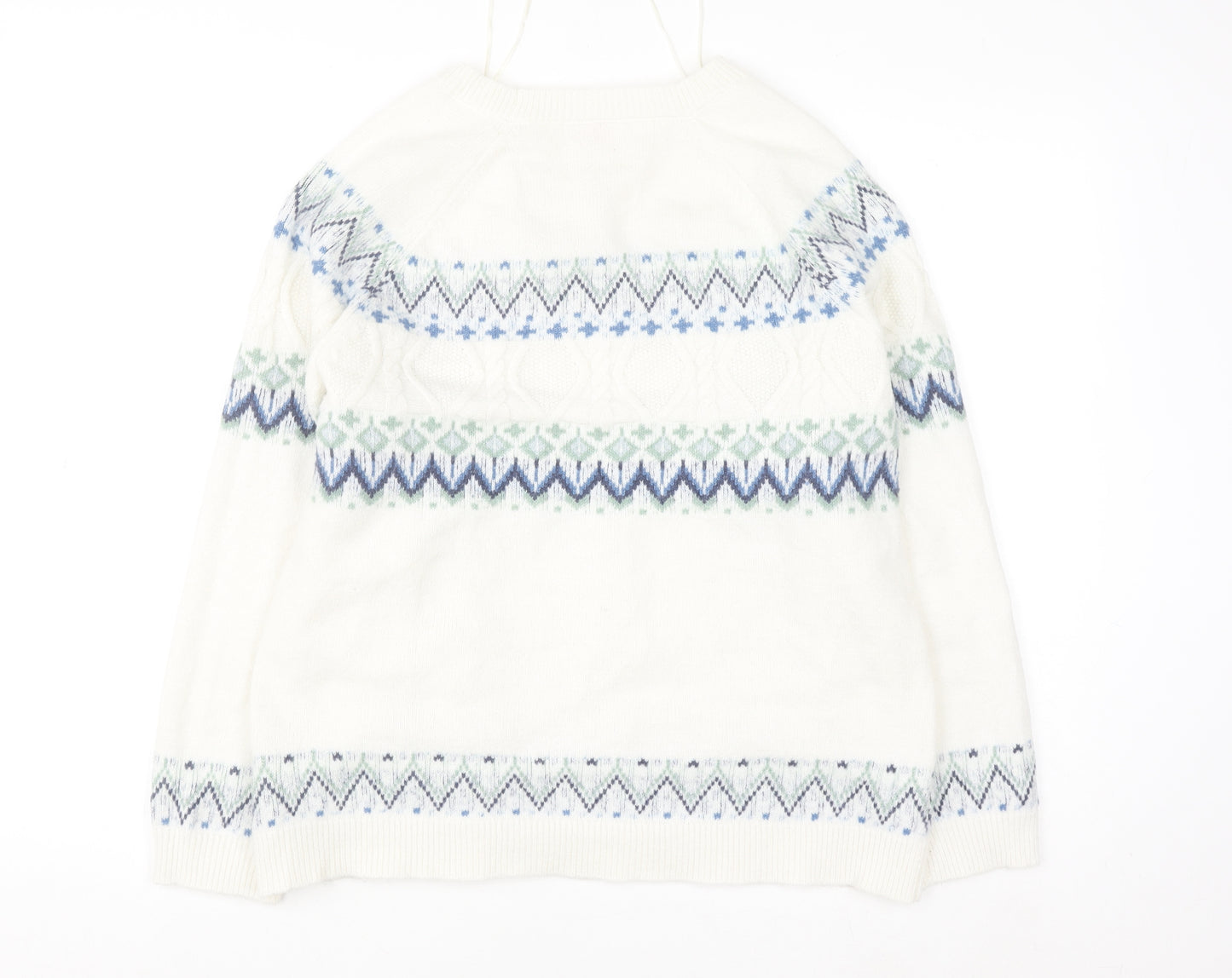 Damart Women Ivory Fair Isle Crew Neck Pullover Jumper L Wool Blend