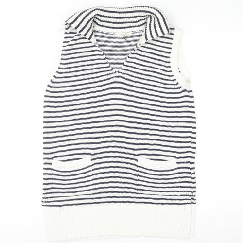 White Stuff Women's Blue Striped Sleeveless Knit Vest Jumper UK 8