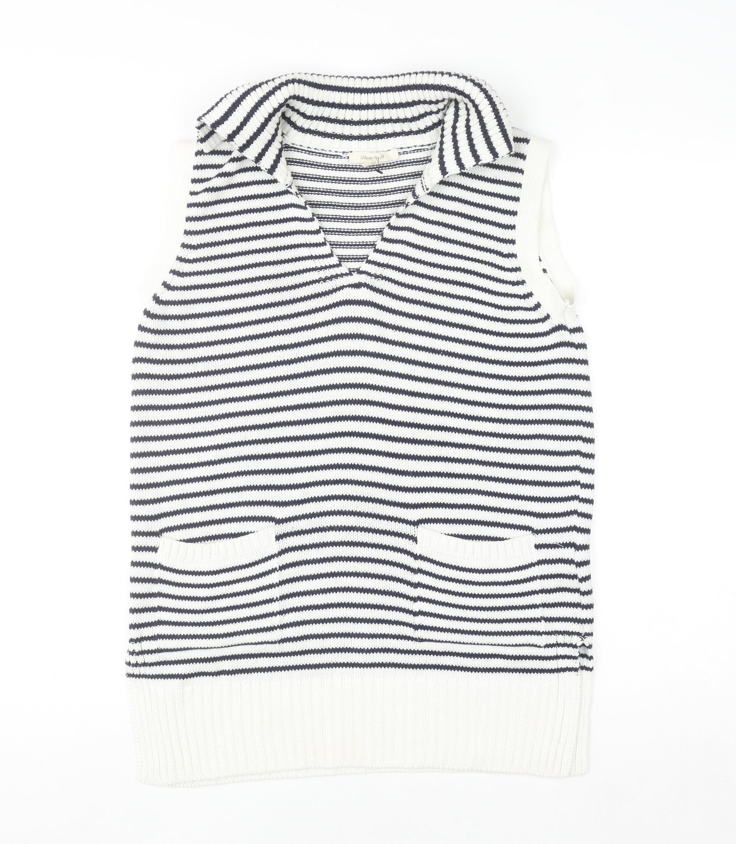 White Stuff Women's Blue Striped Sleeveless Knit Vest Jumper UK 8
