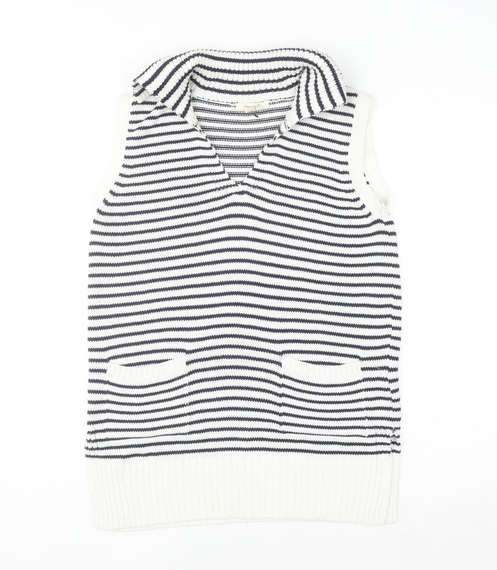 White Stuff Women's Blue Striped Sleeveless Knit Vest Jumper UK 8