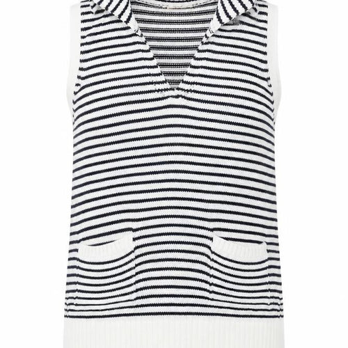 White Stuff Women's Blue Striped Sleeveless Knit Vest Jumper UK 8